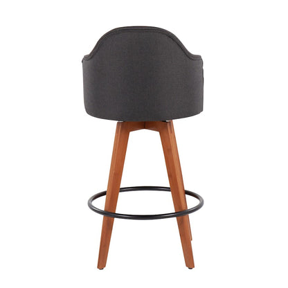 LumiSource Ahoy Counter Stool Set of 2 | Contemporary Charcoal Fabric & Walnut Bamboo with Black Metal | Kitchen Island | Model B26-AHOYUP2-QWLCHAR2