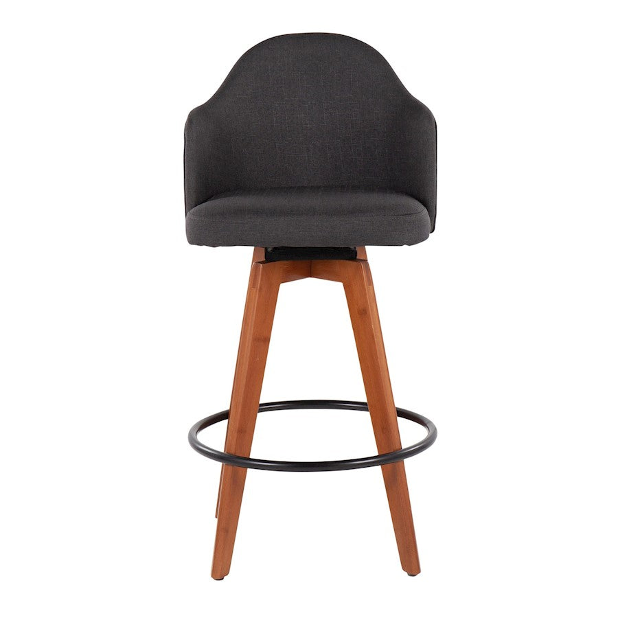 LumiSource Ahoy Counter Stool Set of 2 | Contemporary Charcoal Fabric & Walnut Bamboo with Black Metal | Kitchen Island | Model B26-AHOYUP2-QWLCHAR2