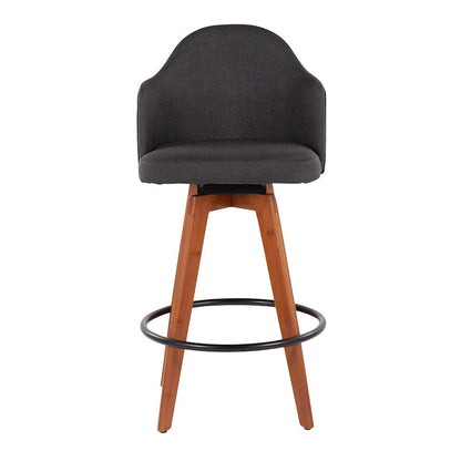 LumiSource Ahoy Counter Stool Set of 2 | Contemporary Charcoal Fabric & Walnut Bamboo with Black Metal | Kitchen Island | Model B26-AHOYUP2-QWLCHAR2