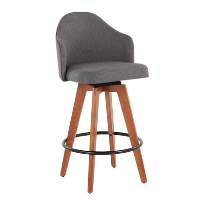 LumiSource Ahoy Counter Stool Set/2 | Walnut Bamboo, Grey Fabric, Black Metal | Kitchen Island & Bar Seating | Model B26-AHOYUP2-QWLGY2