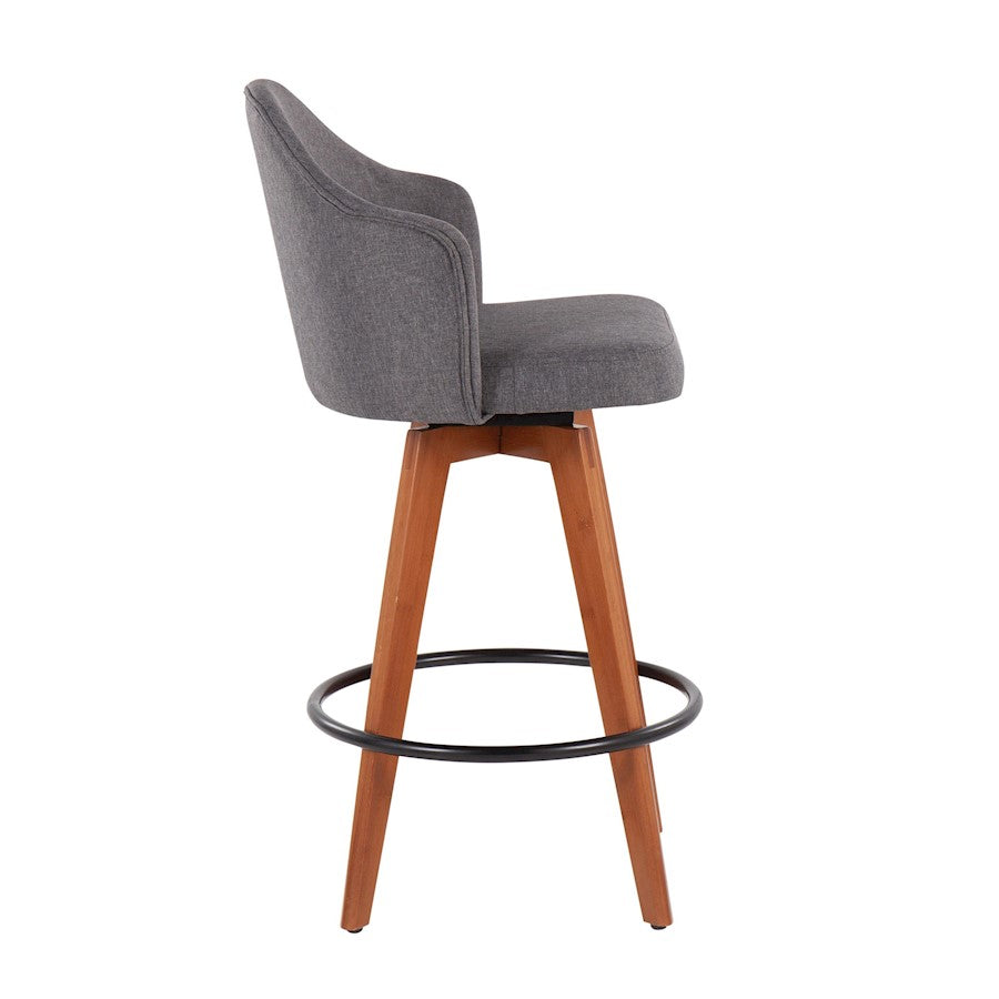 LumiSource Ahoy Counter Stool Set/2 | Walnut Bamboo, Grey Fabric, Black Metal | Kitchen Island & Bar Seating | Model B26-AHOYUP2-QWLGY2