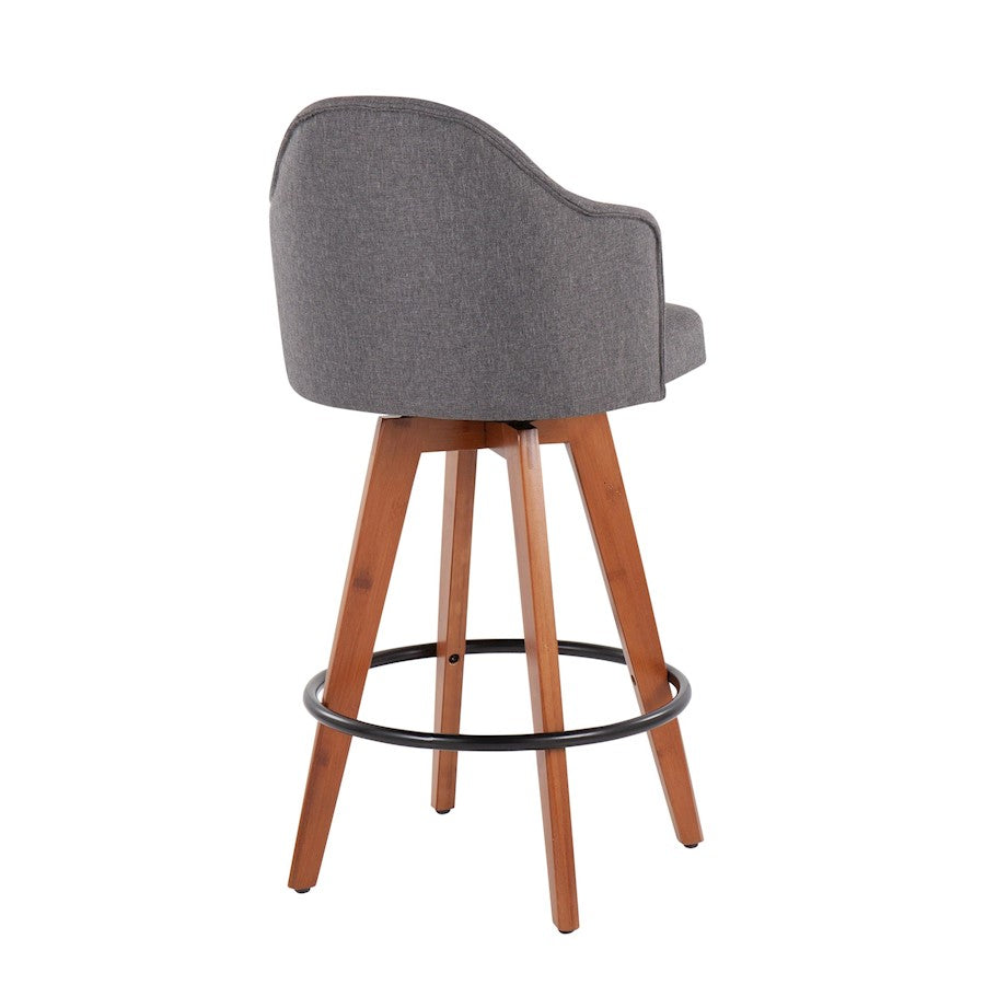 LumiSource Ahoy Counter Stool Set/2 | Walnut Bamboo, Grey Fabric, Black Metal | Kitchen Island & Bar Seating | Model B26-AHOYUP2-QWLGY2