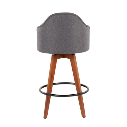 LumiSource Ahoy Counter Stool Set/2 | Walnut Bamboo, Grey Fabric, Black Metal | Kitchen Island & Bar Seating | Model B26-AHOYUP2-QWLGY2