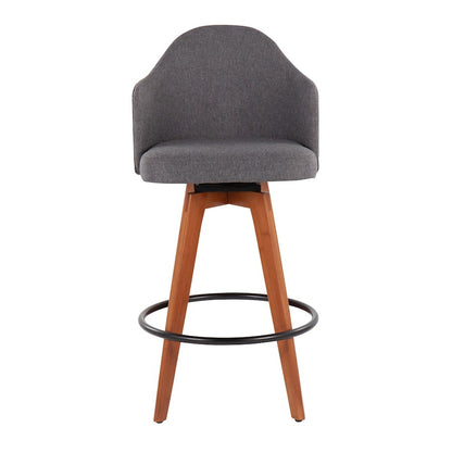 LumiSource Ahoy Counter Stool Set/2 | Walnut Bamboo, Grey Fabric, Black Metal | Kitchen Island & Bar Seating | Model B26-AHOYUP2-QWLGY2