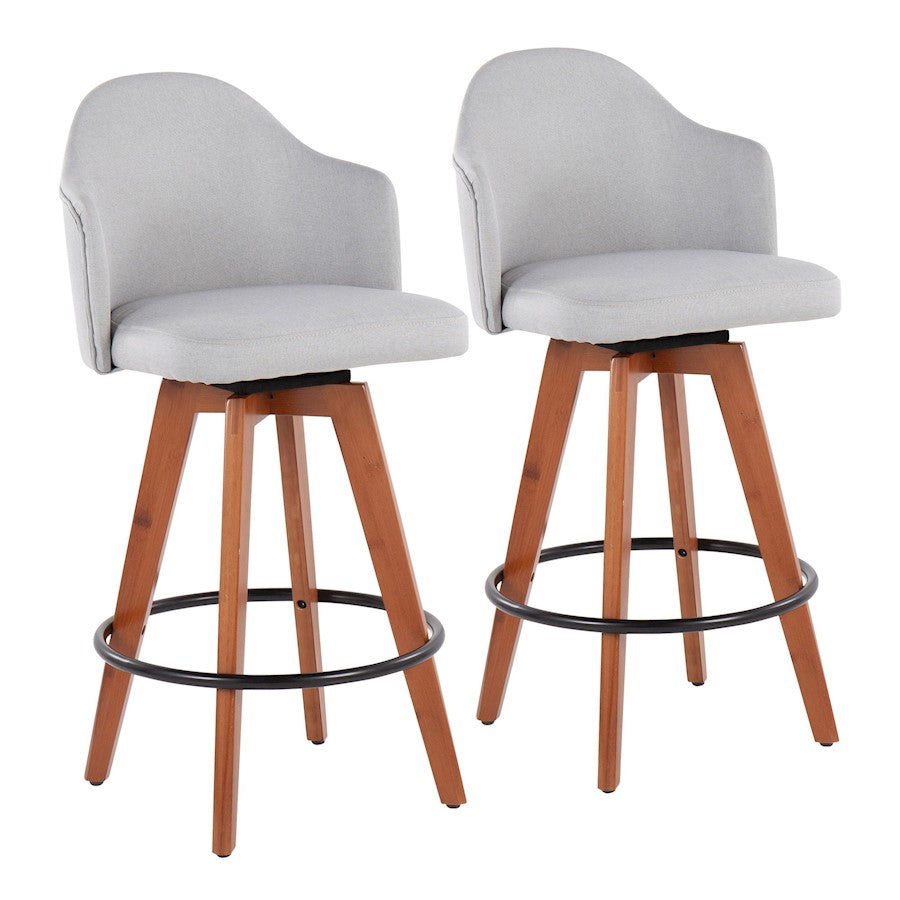 LumiSource Ahoy Counter Stool Set/2 | Walnut Bamboo, Light Grey Fabric, Black Metal | Kitchen Island & Bar Seating | Model B26-AHOYUP2-QWLLGY2