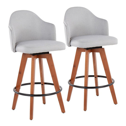 LumiSource Ahoy Counter Stool Set/2 | Walnut Bamboo, Light Grey Fabric, Black Metal | Kitchen Island & Bar Seating | Model B26-AHOYUP2-QWLLGY2