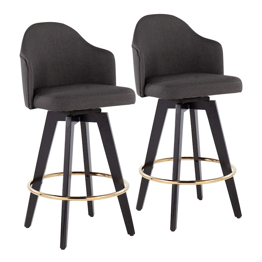 LumiSource Ahoy Counter Stool Set/2 | Black Wood, Gold Metal, Charcoal Fabric | Kitchen Island & Bar Seating | Model B26-AHOYUP2-SWVGBKCH2