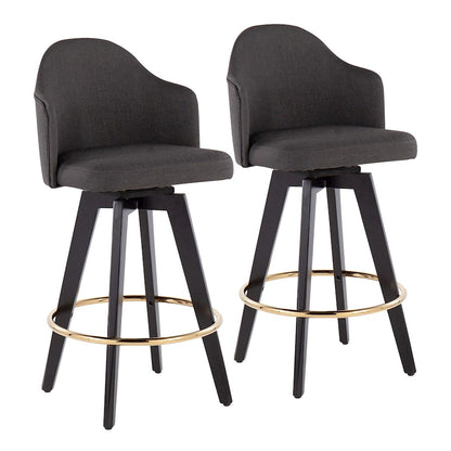 LumiSource Ahoy Counter Stool Set/2 | Black Wood, Gold Metal, Charcoal Fabric | Kitchen Island & Bar Seating | Model B26-AHOYUP2-SWVGBKCH2