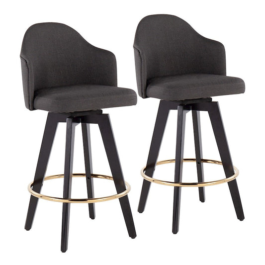 LumiSource Ahoy Counter Stool Set/2 | Black Wood, Gold Metal, Charcoal Fabric | Kitchen Island & Bar Seating | Model B26-AHOYUP2-SWVGBKCH2
