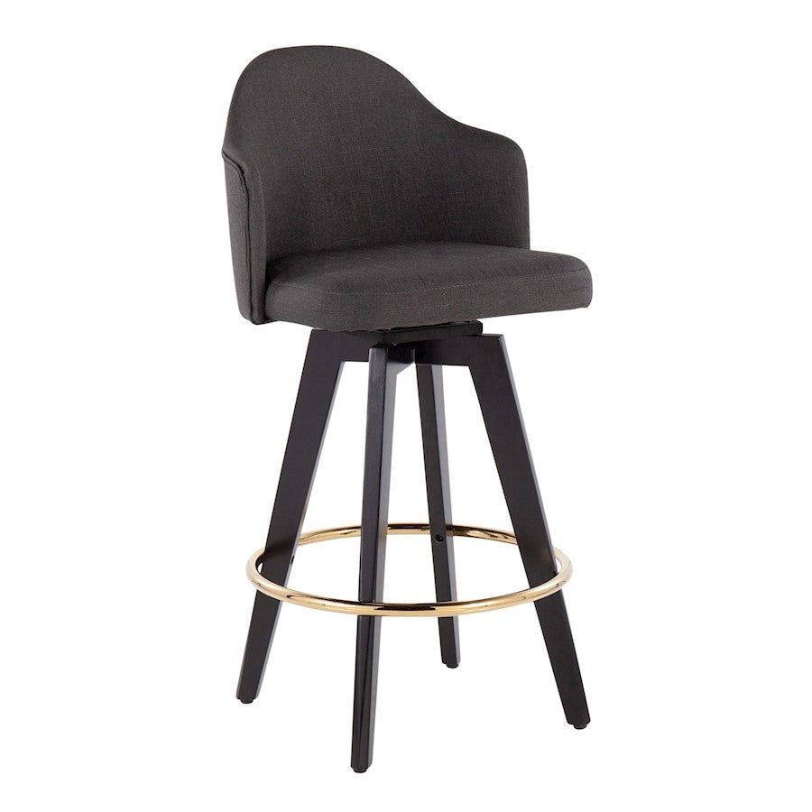 LumiSource Ahoy Counter Stool Set/2 | Black Wood, Gold Metal, Charcoal Fabric | Kitchen Island & Bar Seating | Model B26-AHOYUP2-SWVGBKCH2
