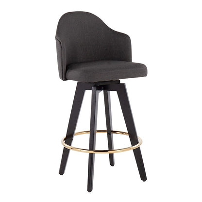 LumiSource Ahoy Counter Stool Set/2 | Black Wood, Gold Metal, Charcoal Fabric | Kitchen Island & Bar Seating | Model B26-AHOYUP2-SWVGBKCH2