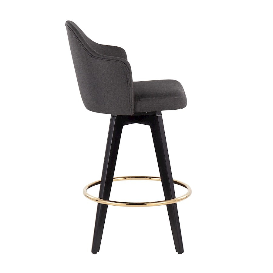 LumiSource Ahoy Counter Stool Set/2 | Black Wood, Gold Metal, Charcoal Fabric | Kitchen Island & Bar Seating | Model B26-AHOYUP2-SWVGBKCH2