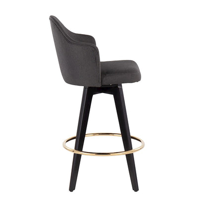 LumiSource Ahoy Counter Stool Set/2 | Black Wood, Gold Metal, Charcoal Fabric | Kitchen Island & Bar Seating | Model B26-AHOYUP2-SWVGBKCH2