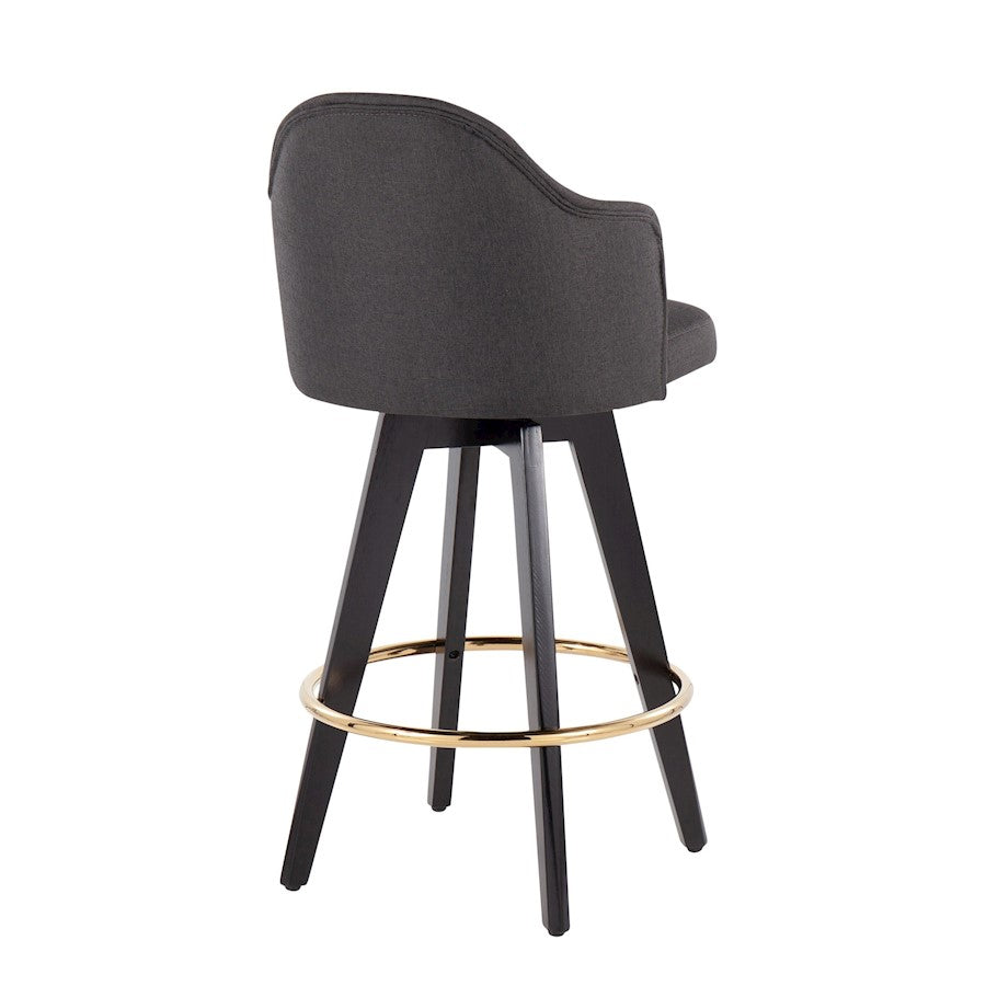 LumiSource Ahoy Counter Stool Set/2 | Black Wood, Gold Metal, Charcoal Fabric | Kitchen Island & Bar Seating | Model B26-AHOYUP2-SWVGBKCH2