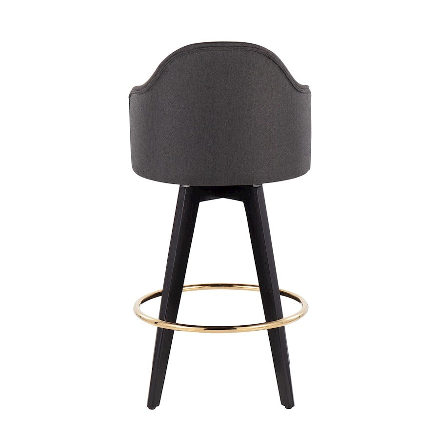 LumiSource Ahoy Counter Stool Set/2 | Black Wood, Gold Metal, Charcoal Fabric | Kitchen Island & Bar Seating | Model B26-AHOYUP2-SWVGBKCH2