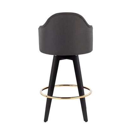 LumiSource Ahoy Counter Stool Set/2 | Black Wood, Gold Metal, Charcoal Fabric | Kitchen Island & Bar Seating | Model B26-AHOYUP2-SWVGBKCH2