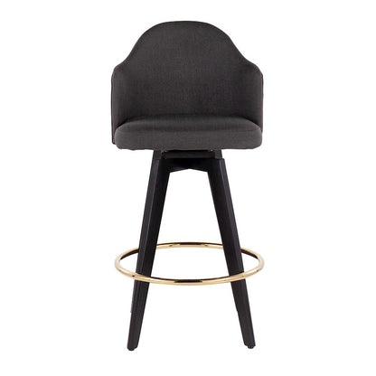 LumiSource Ahoy Counter Stool Set/2 | Black Wood, Gold Metal, Charcoal Fabric | Kitchen Island & Bar Seating | Model B26-AHOYUP2-SWVGBKCH2