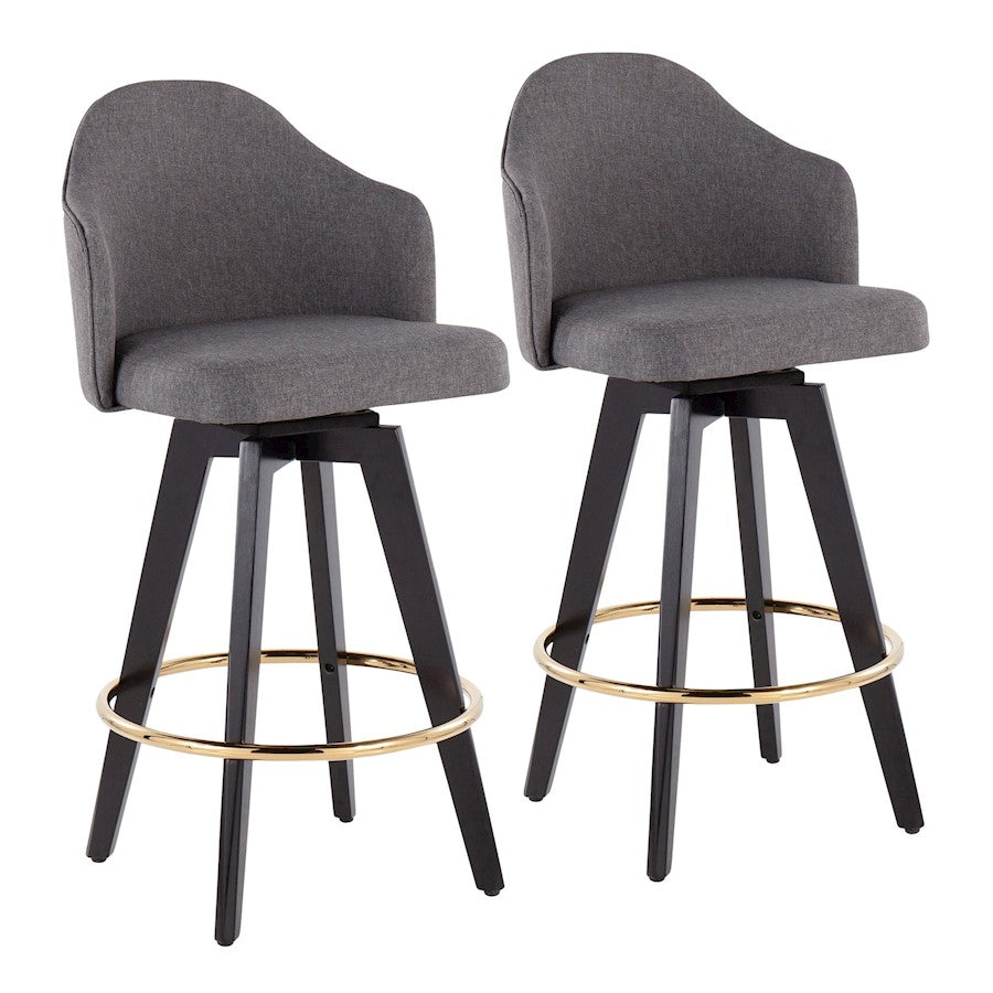 LumiSource Ahoy Counter Stool Set/2 | Black Wood, Gold Metal, Grey Fabric | Kitchen Island & Bar Seating | Model B26-AHOYUP2-SWVGBKGY2