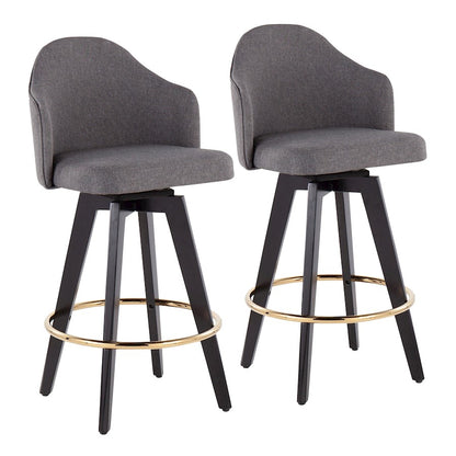 LumiSource Ahoy Counter Stool Set/2 | Black Wood, Gold Metal, Grey Fabric | Kitchen Island & Bar Seating | Model B26-AHOYUP2-SWVGBKGY2