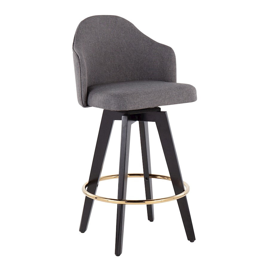 LumiSource Ahoy Counter Stool Set/2 | Black Wood, Gold Metal, Grey Fabric | Kitchen Island & Bar Seating | Model B26-AHOYUP2-SWVGBKGY2