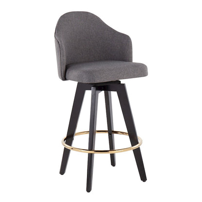 LumiSource Ahoy Counter Stool Set/2 | Black Wood, Gold Metal, Grey Fabric | Kitchen Island & Bar Seating | Model B26-AHOYUP2-SWVGBKGY2