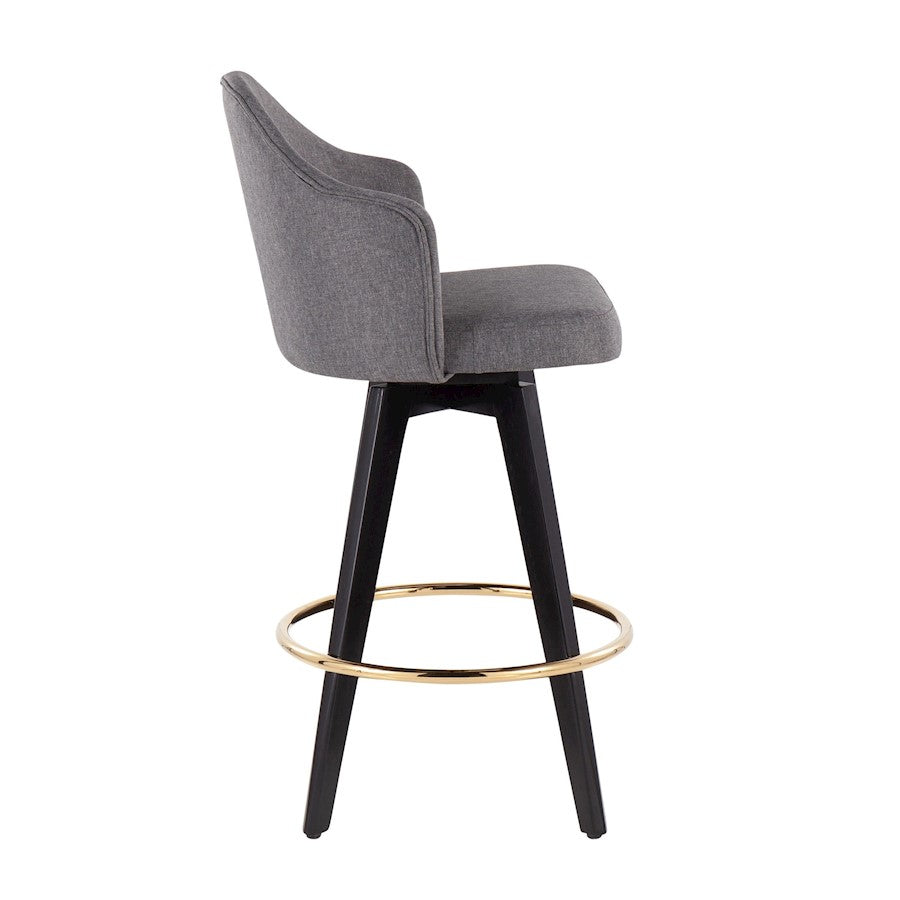 LumiSource Ahoy Counter Stool Set/2 | Black Wood, Gold Metal, Grey Fabric | Kitchen Island & Bar Seating | Model B26-AHOYUP2-SWVGBKGY2