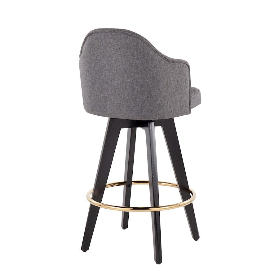 LumiSource Ahoy Counter Stool Set/2 | Black Wood, Gold Metal, Grey Fabric | Kitchen Island & Bar Seating | Model B26-AHOYUP2-SWVGBKGY2
