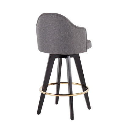 LumiSource Ahoy Counter Stool Set/2 | Black Wood, Gold Metal, Grey Fabric | Kitchen Island & Bar Seating | Model B26-AHOYUP2-SWVGBKGY2