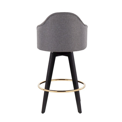 LumiSource Ahoy Counter Stool Set/2 | Black Wood, Gold Metal, Grey Fabric | Kitchen Island & Bar Seating | Model B26-AHOYUP2-SWVGBKGY2
