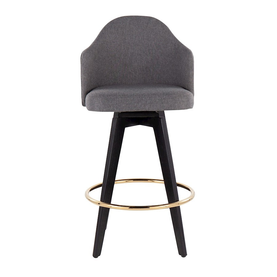 LumiSource Ahoy Counter Stool Set/2 | Black Wood, Gold Metal, Grey Fabric | Kitchen Island & Bar Seating | Model B26-AHOYUP2-SWVGBKGY2