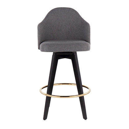 LumiSource Ahoy Counter Stool Set/2 | Black Wood, Gold Metal, Grey Fabric | Kitchen Island & Bar Seating | Model B26-AHOYUP2-SWVGBKGY2
