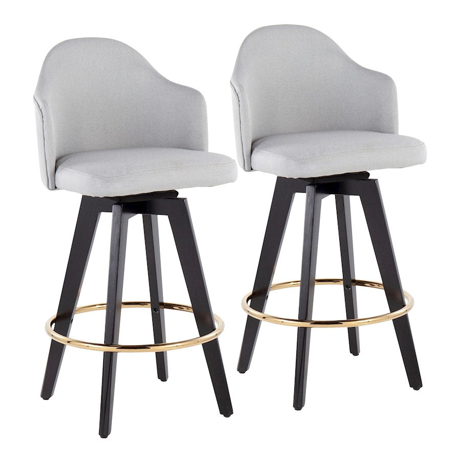 LumiSource Ahoy 26in Counter Stool Set of 2 | Black Wood, Gold Metal, Light Grey Fabric | Kitchen Island & Breakfast | Model B26-AHOYUP2-SWVGBKLGY2
