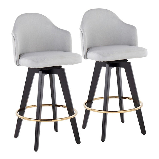 LumiSource Ahoy 26in Counter Stool Set of 2 | Black Wood, Gold Metal, Light Grey Fabric | Kitchen Island & Breakfast | Model B26-AHOYUP2-SWVGBKLGY2