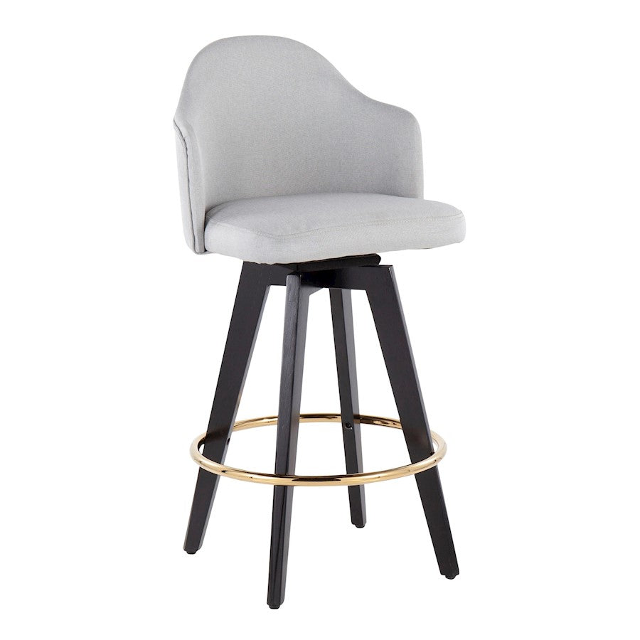 LumiSource Ahoy 26in Counter Stool Set of 2 | Black Wood, Gold Metal, Light Grey Fabric | Kitchen Island & Breakfast | Model B26-AHOYUP2-SWVGBKLGY2