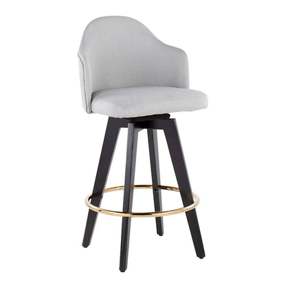 LumiSource Ahoy 26in Counter Stool Set of 2 | Black Wood, Gold Metal, Light Grey Fabric | Kitchen Island & Breakfast | Model B26-AHOYUP2-SWVGBKLGY2