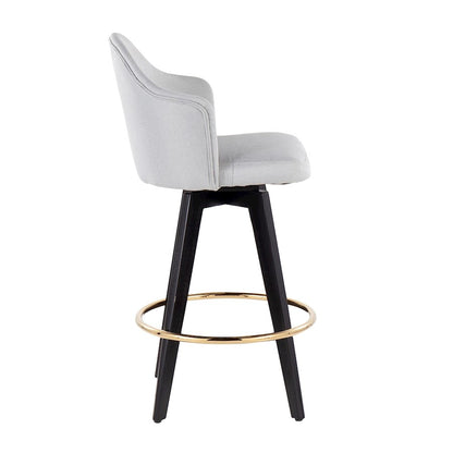 LumiSource Ahoy 26in Counter Stool Set of 2 | Black Wood, Gold Metal, Light Grey Fabric | Kitchen Island & Breakfast | Model B26-AHOYUP2-SWVGBKLGY2