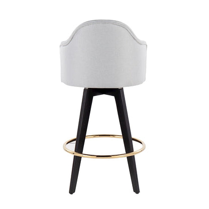 LumiSource Ahoy 26in Counter Stool Set of 2 | Black Wood, Gold Metal, Light Grey Fabric | Kitchen Island & Breakfast | Model B26-AHOYUP2-SWVGBKLGY2