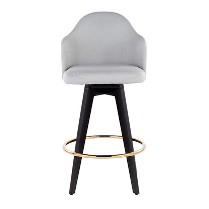 LumiSource Ahoy 26in Counter Stool Set of 2 | Black Wood, Gold Metal, Light Grey Fabric | Kitchen Island & Breakfast | Model B26-AHOYUP2-SWVGBKLGY2