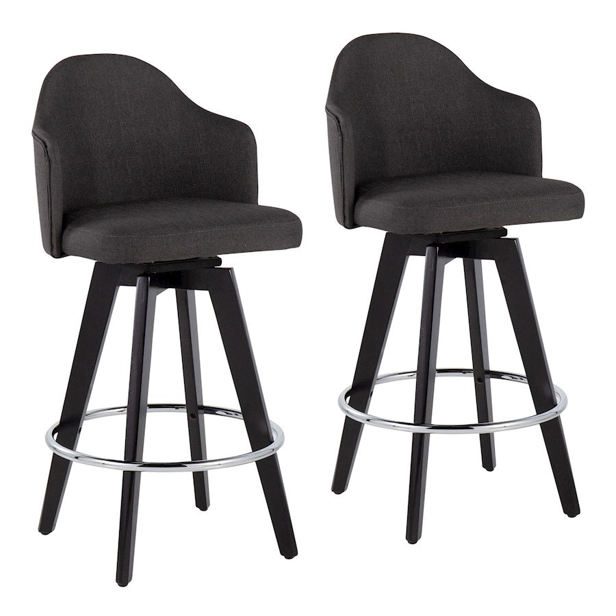 LumiSource Ahoy 26in Counter Stool Set of 2 | Black Wood, Chrome, Charcoal Fabric | Kitchen Island & Breakfast Bar | Model B26-AHOYUP2-SWVRBKCH2