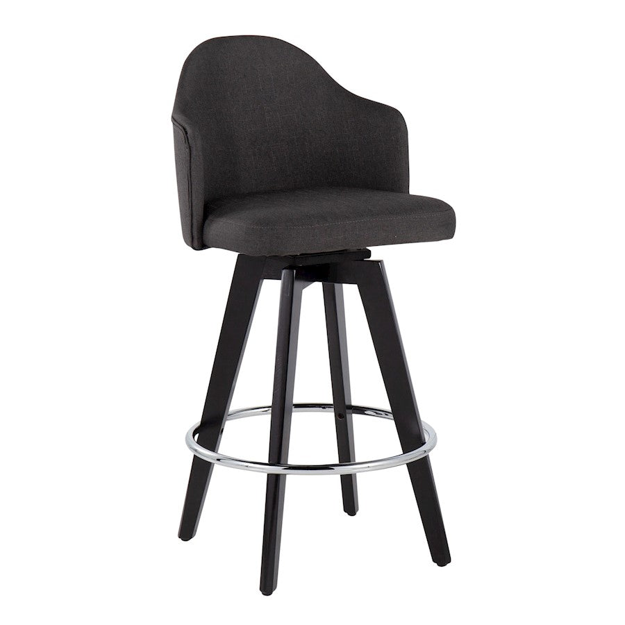 LumiSource Ahoy 26in Counter Stool Set of 2 | Black Wood, Chrome, Charcoal Fabric | Kitchen Island & Breakfast Bar | Model B26-AHOYUP2-SWVRBKCH2