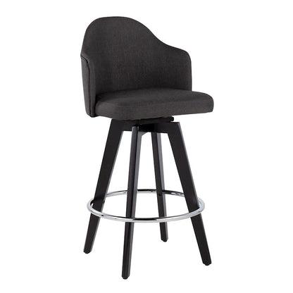 LumiSource Ahoy 26in Counter Stool Set of 2 | Black Wood, Chrome, Charcoal Fabric | Kitchen Island & Breakfast Bar | Model B26-AHOYUP2-SWVRBKCH2