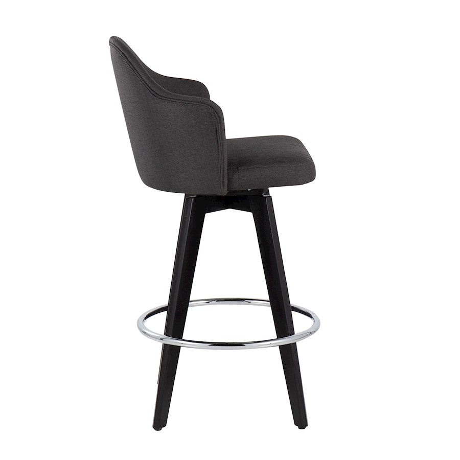 LumiSource Ahoy 26in Counter Stool Set of 2 | Black Wood, Chrome, Charcoal Fabric | Kitchen Island & Breakfast Bar | Model B26-AHOYUP2-SWVRBKCH2