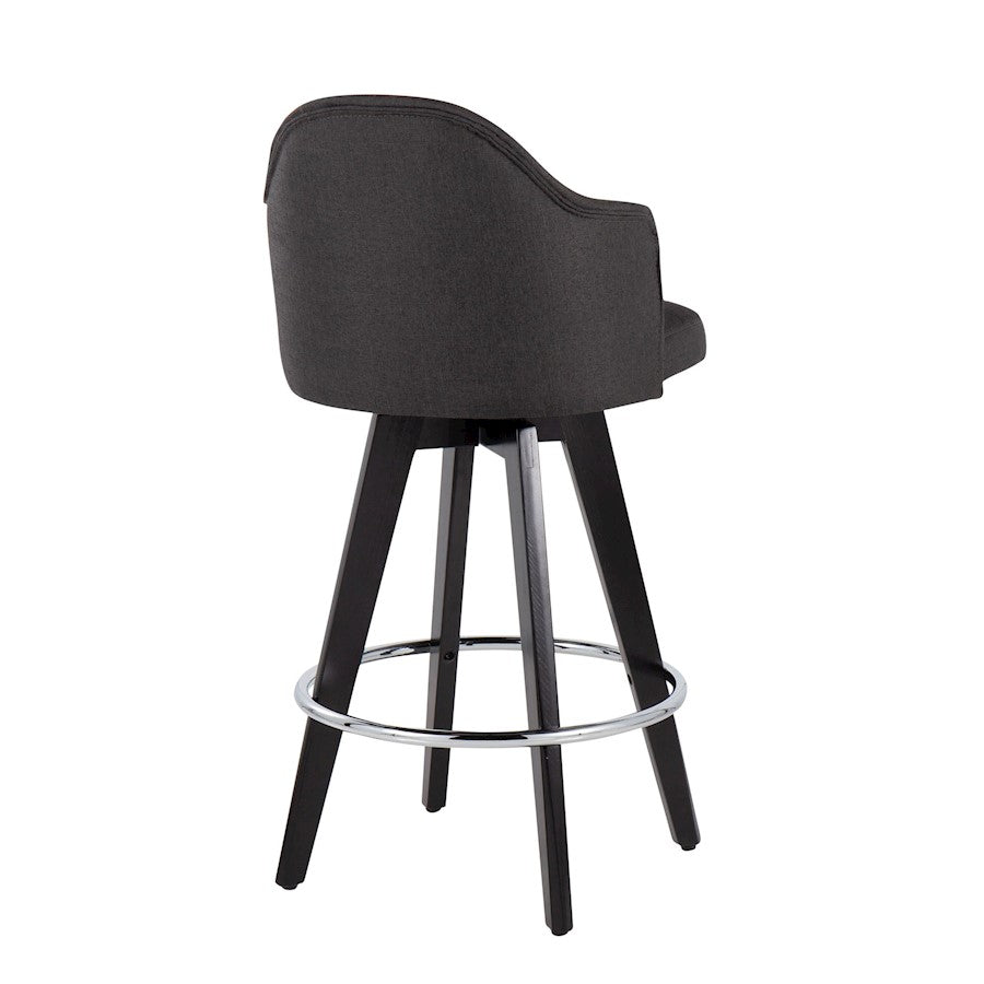 LumiSource Ahoy 26in Counter Stool Set of 2 | Black Wood, Chrome, Charcoal Fabric | Kitchen Island & Breakfast Bar | Model B26-AHOYUP2-SWVRBKCH2