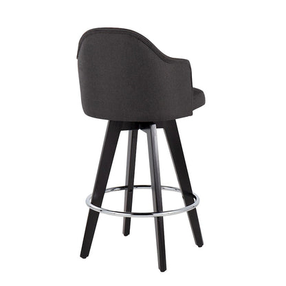 LumiSource Ahoy 26in Counter Stool Set of 2 | Black Wood, Chrome, Charcoal Fabric | Kitchen Island & Breakfast Bar | Model B26-AHOYUP2-SWVRBKCH2