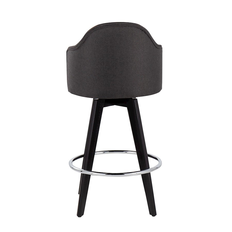 LumiSource Ahoy 26in Counter Stool Set of 2 | Black Wood, Chrome, Charcoal Fabric | Kitchen Island & Breakfast Bar | Model B26-AHOYUP2-SWVRBKCH2