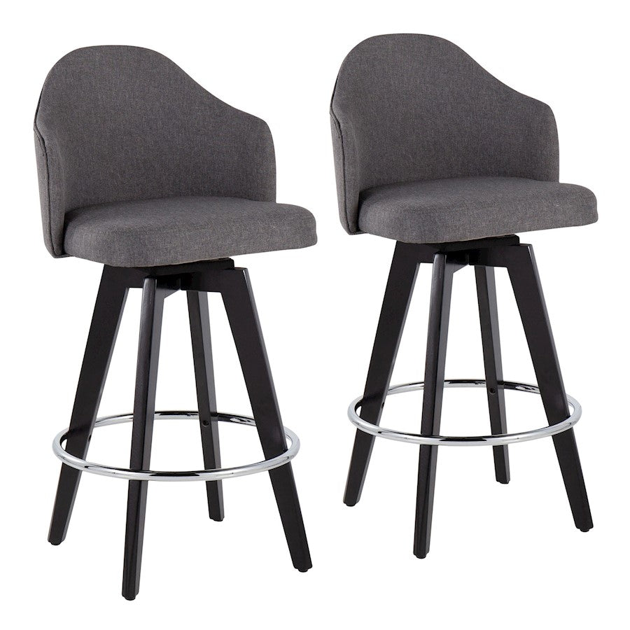 LumiSource Ahoy 26in Counter Stool Set of 2 | Black Wood, Chrome, Grey Fabric | Kitchen Island & Breakfast Bar Seating | Model B26-AHOYUP2-SWVRBKGY2