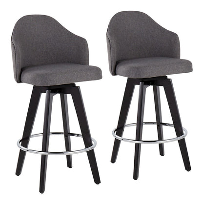 LumiSource Ahoy 26in Counter Stool Set of 2 | Black Wood, Chrome, Grey Fabric | Kitchen Island & Breakfast Bar Seating | Model B26-AHOYUP2-SWVRBKGY2