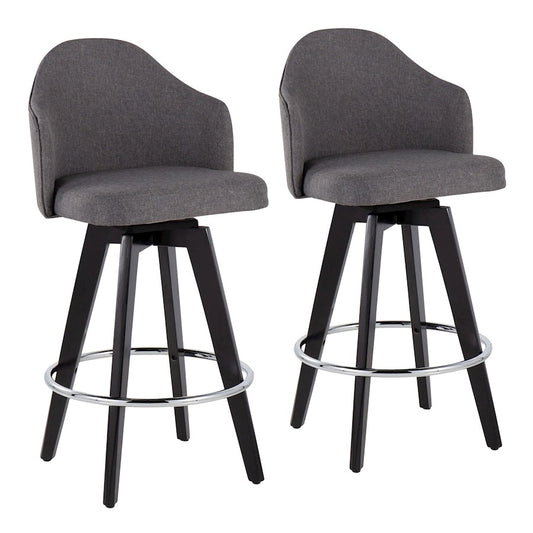 LumiSource Ahoy 26in Counter Stool Set of 2 | Black Wood, Chrome, Grey Fabric | Kitchen Island & Breakfast Bar Seating | Model B26-AHOYUP2-SWVRBKGY2