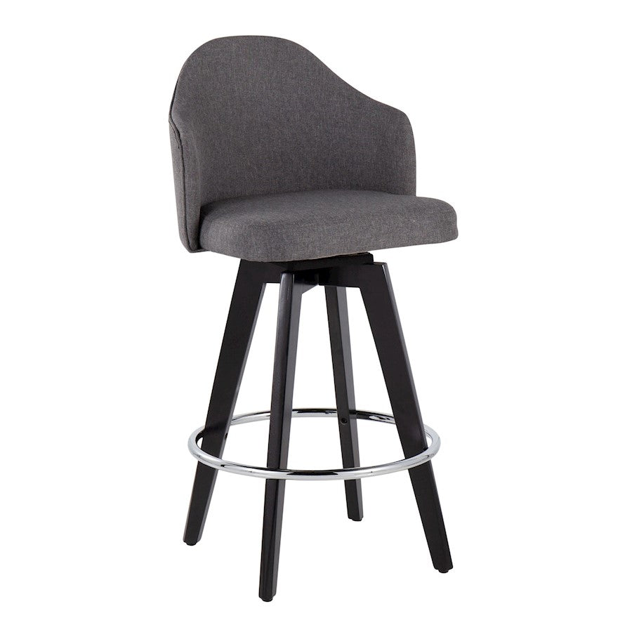 LumiSource Ahoy 26in Counter Stool Set of 2 | Black Wood, Chrome, Grey Fabric | Kitchen Island & Breakfast Bar Seating | Model B26-AHOYUP2-SWVRBKGY2