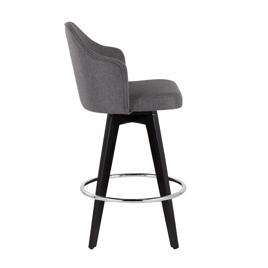 LumiSource Ahoy 26in Counter Stool Set of 2 | Black Wood, Chrome, Grey Fabric | Kitchen Island & Breakfast Bar Seating | Model B26-AHOYUP2-SWVRBKGY2